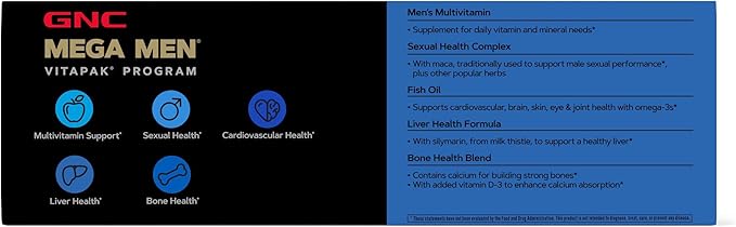 GNC Mega Men 40+ Vitapak 5-in-1 Multivitamin Pack Energy Production Men's Health Edible Dietary Supplement 30 Servings