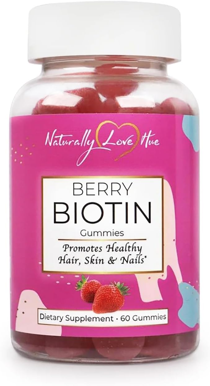 Naturally Love Hue Berry Biotin Gummies – Strawberry Biotin Hair Vitamin Gummies – Supports Longer Stronger Hair Glowing Skin &amp Strong Nails – Natural Cruelty‑Free Hair Growth Supplement