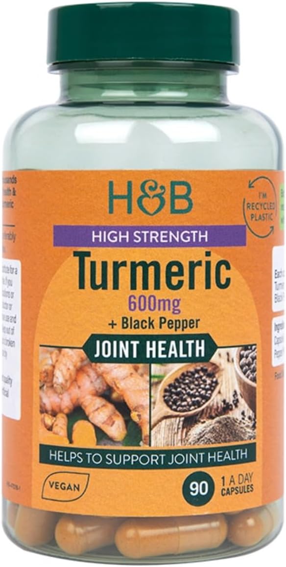 Holland and Barrett High Strength Turmeric 600mg + Black Pepper Joint Health Capsules 90 Vegan Capsules