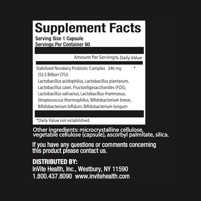 Invite Health Core Probiotic - Supports Digestive Immune and Skin Health - Non-Dairy Probiotic with 52.5 Billion CFUs - 60 Vegetarian Capsules