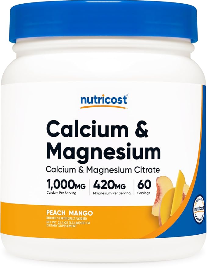Nutricost Calcium Magnesium Powder (Peach Mango 60 Servings) - Bone Support Non-GMO Gluten Free (from Calcium Citrate and Magnesium Citrate)