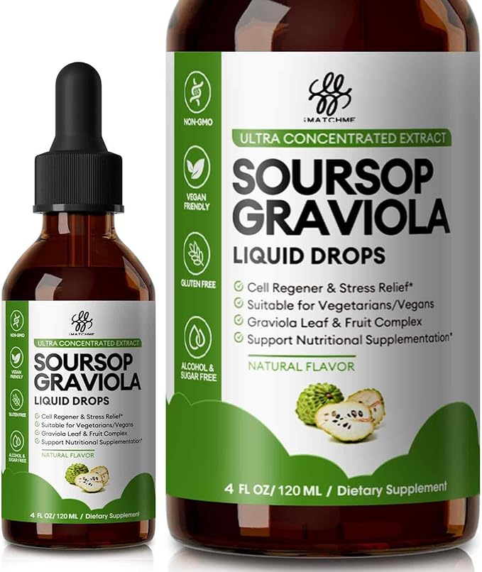 Soursop Graviola Liquid Drop for Cell Support &amp Regeneration Immune System and Gut Health Support Pure Soursop Bitters Liquid High Absorption Sugar/Gluten Free Natural Flavor 4 Fl Oz