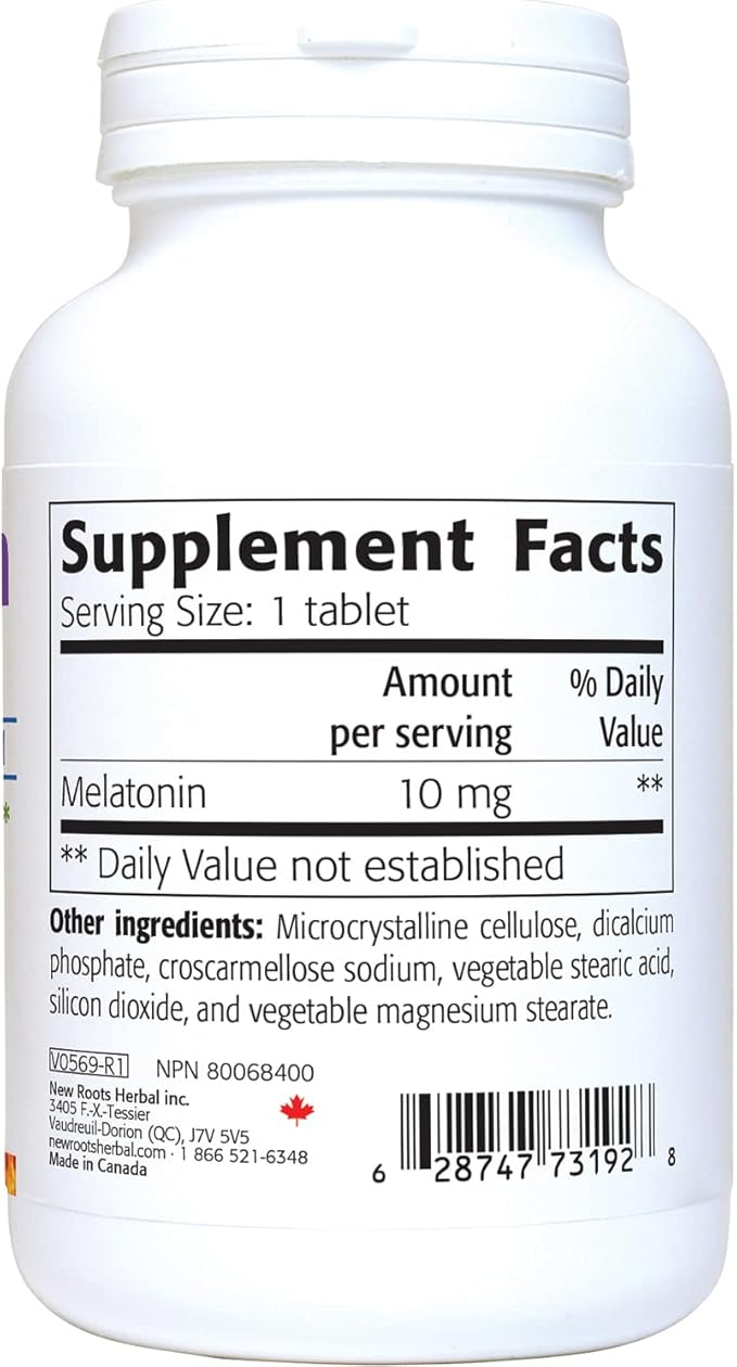 New Roots | Pure Melatonin Supplement (10 mg) | Herbal Sleep Aid Designed with Naturopathic Doctors (180 Tablets) Non-Habit Forming Natural Sleep Support