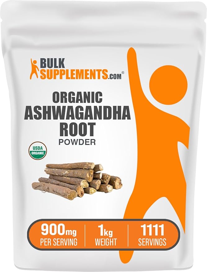BulkSupplements.com Organic Ashwagandha Powder - Organic Ashwagandha Supplements Sourced from Ashwagandha Root - Gluten Free 900mg per Serving 1kg (2.2 lbs) (Pack of 1)