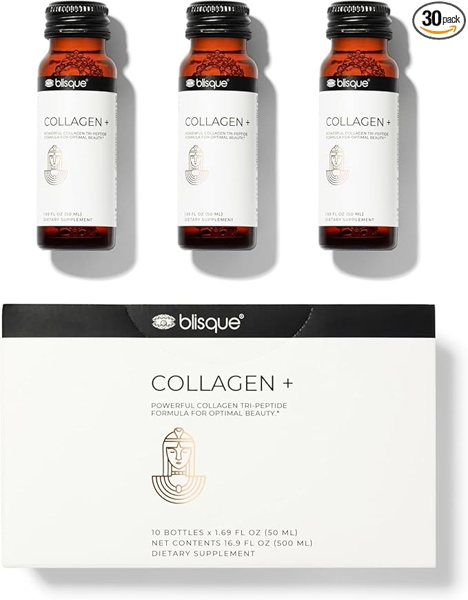 Blisque - Liquid Collagen Tri-Peptide Complex | with Biotin and Hyaluronic Acid | for Hair Skin and Nails | 30 Bottles | 30-Day Supply