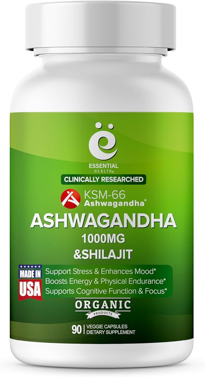 KSM-66 Ashwagandha and Shilajit Extract Capsules (90 Capsules / 45 Servings 1000 mg KSM-66 Per Serving) | Premium Ashwagandha Root Extract - Gluten Free Non-GMO