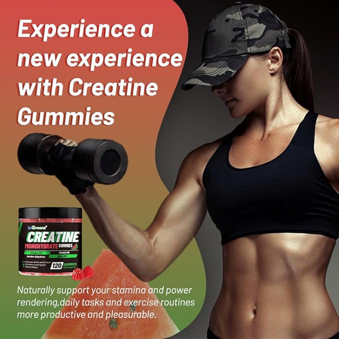 Creatine Monohydrate Gummies 6g for Men &amp Women Sugar-Free Creatine Chewables with Betaine Alpha GPC Vitamin B6 &amp B12 Natural Berry Flavor Gluten-Free 120 Count