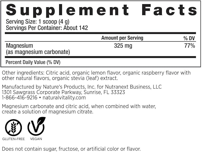 Natural-Vitality Calm Magnesium Citrate Powder Helps Support Healthy Magnesium Levels 20 Ounces