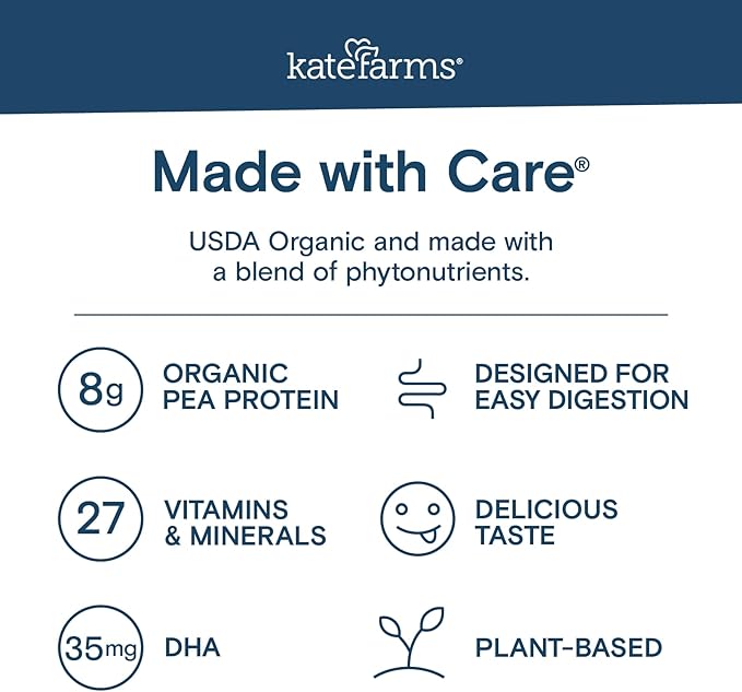KATE FARMS Organic Kids Nutrition Vanilla Shake 8g Protein 27 Vitamins and Minerals Meal Replacement Gluten Free Non-GMO 8.45 oz (6 Pack)