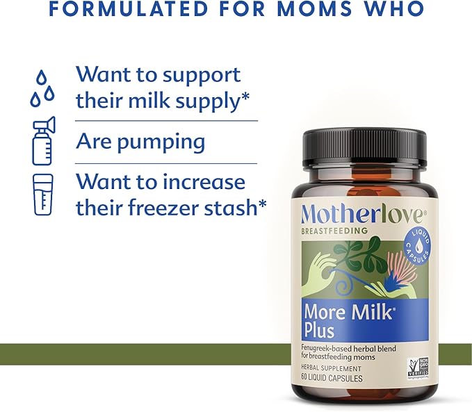 Motherlove More Milk Plus (60 Liquid caps) Fenugreek-Based Lactation Supplement to Support Breast Milk Supply—Non-GMO Organic Herbs Vegan Kosher Soy-Free