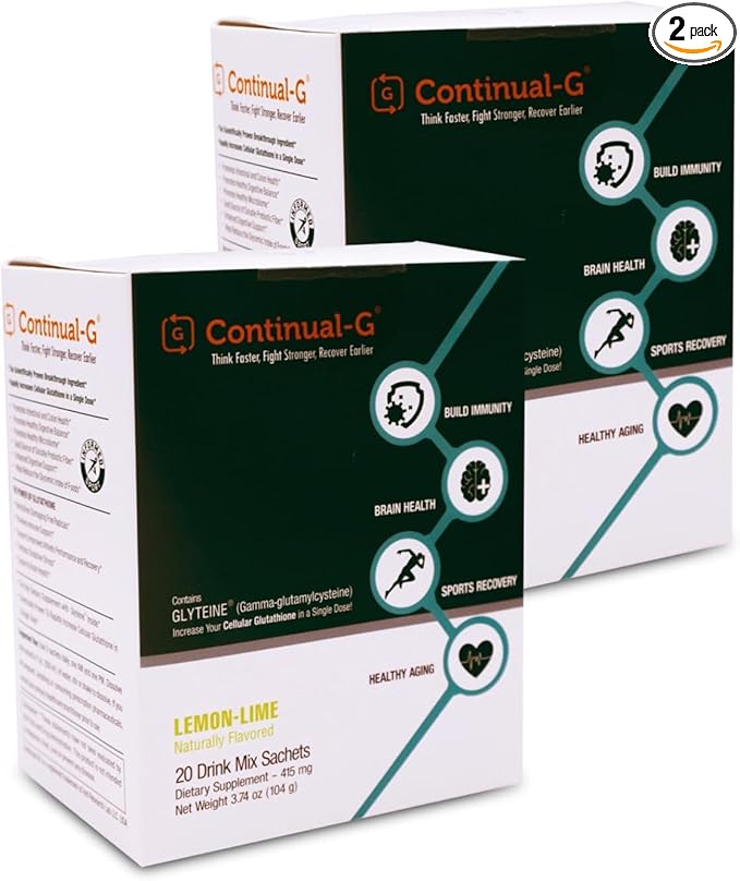 CONTINUAL - G Powder - Clinically Proven Cellular Glutathione Precursor | Benefit of Glyteine &amp Sunfiber | Immune Support Master Antioxidant Detox Brain Health &amp Skin Care | 40 Sachets