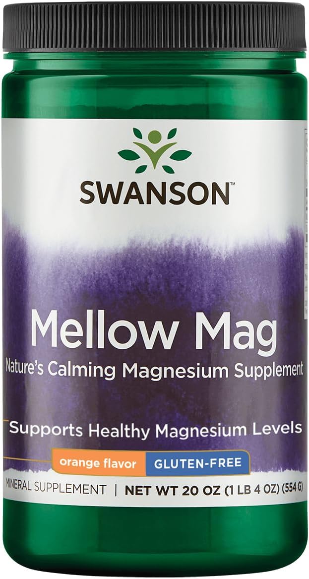 Swanson Mellow Magnesium Drink Bone &amp Muscle Support Health Supplement Vegan Non-GMO Sugar Free Magnesium Carbonate 330 mg Powder Orange