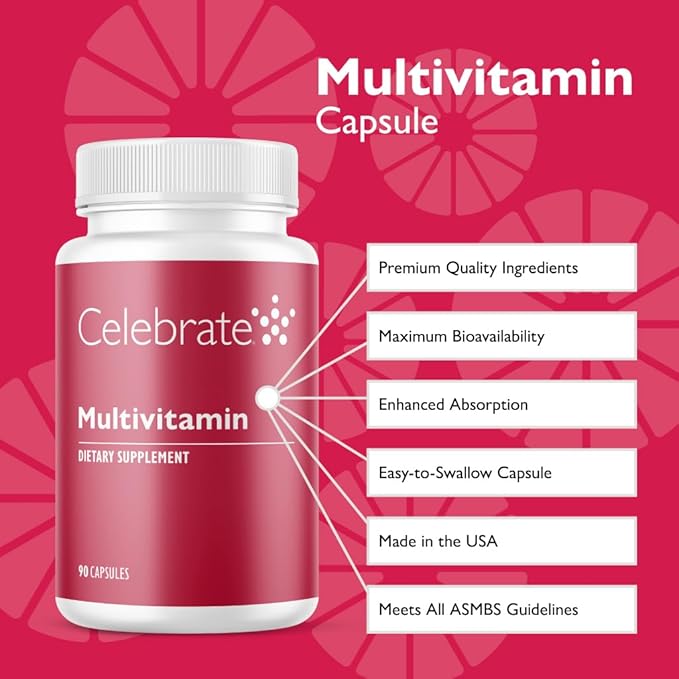 Celebrate Vitamins Bariatric Multivitamin Iron Free - Post Gastric Bypass &amp Sleeve Gastrectomy Supplement for Men &amp Women - Essential Minerals &amp Vitamins A B D &amp E (90 Capsules)