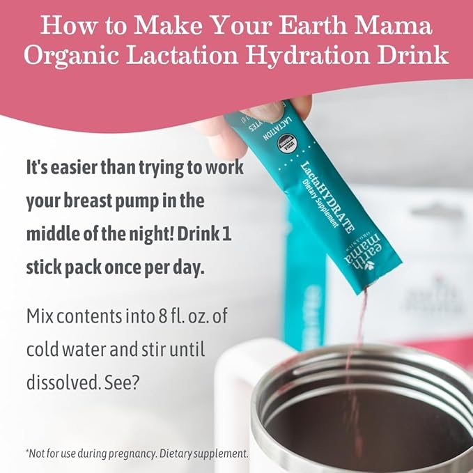 Earth Mama Organic LactaHYDRATE Lactation Hydration Drink Mix - 3.35 oz - USDA Certified Organic Electrolyte Drink with Herbs - Used to Help Support Breastmilk Supply for Breastfeeding &amp Pumping M