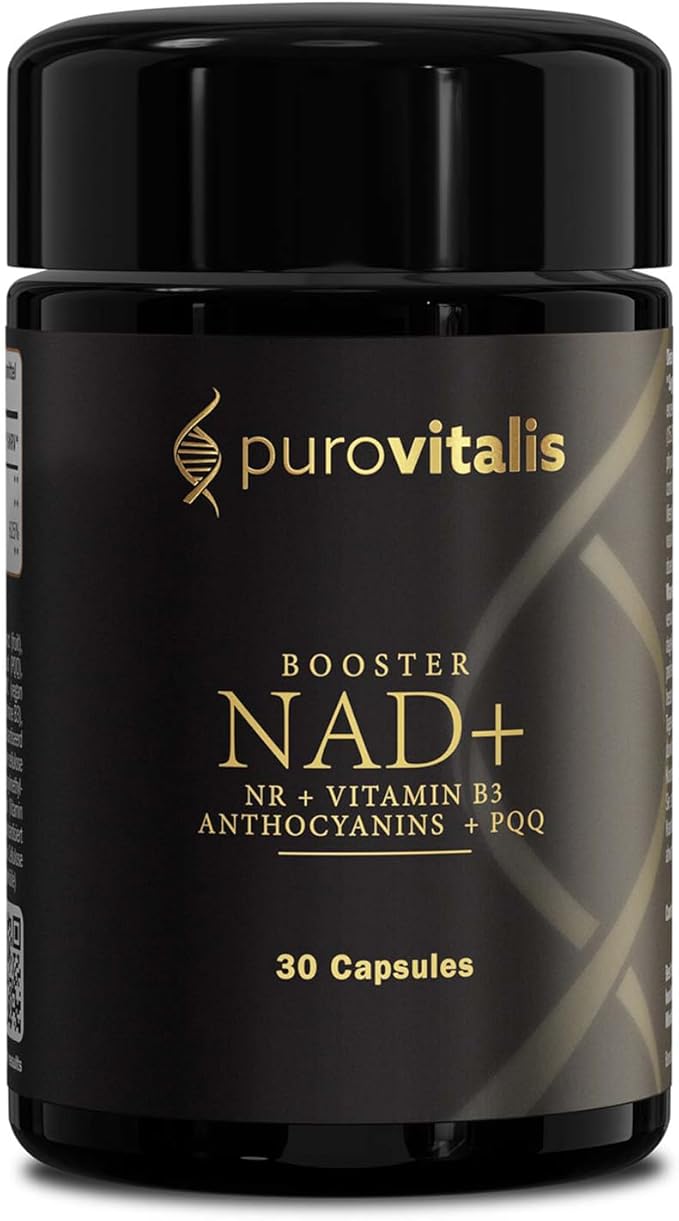 PUROVITALIS NAD+ Supplement NAD with Nicotinamide Riboside (NR) Vitamin B3 PQQ and Anthocyanin Cellular Energy Booster High Purity 1-Month Supply (30 Vegan Capsules)