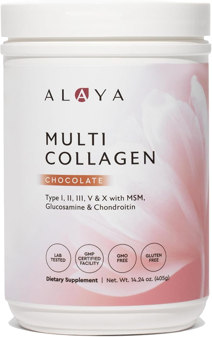 Alaya Multi Collagen Powder - Type I II III V X Hydrolyzed Collagen Peptides Protein Powder Supplement with MSM + GC (Chocolate)