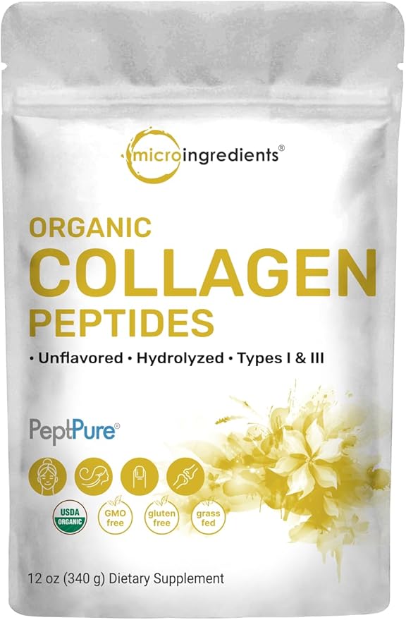 Micro Ingredients Vitamin D3 5000iu + K2 100mcg Softgels &amp Organic Collagen Peptides Powder Bundle 2 Pack | Essential Sunshine Vitamins | Hydrolyzed Type I &amp III Bovine Collagen