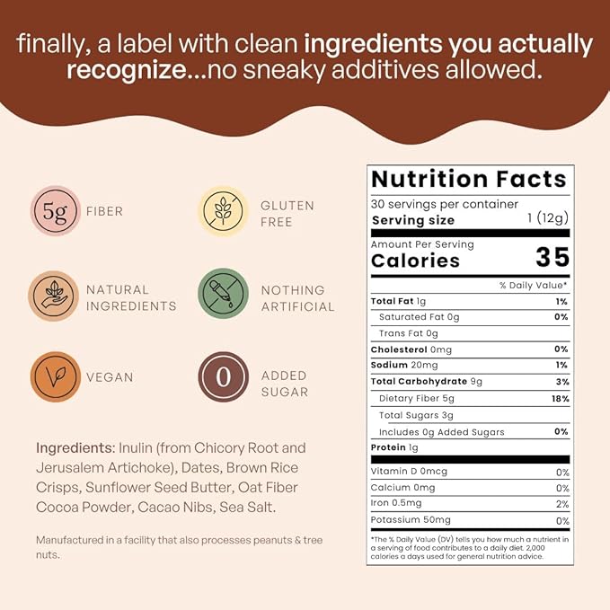 Fiber Bites - 5g Daily Fiber Supplement - Supports Regularity Digestion and Gut Health - All Natural Ingredients 30 Servings Dark Chocolate Flavor
