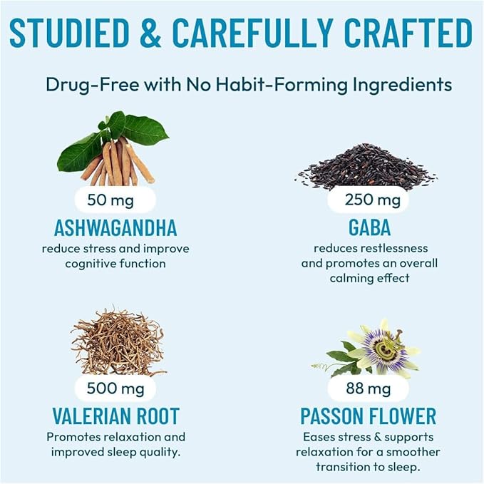 Stress Relief Supplement - Supports Mood &amp Mental Focus - Feel Calm and Relaxed - Eases Tension &amp Nervousness - Ashwagandha GABA Valerian &amp L-Theanine - 60 Capsules (Pack of 2)