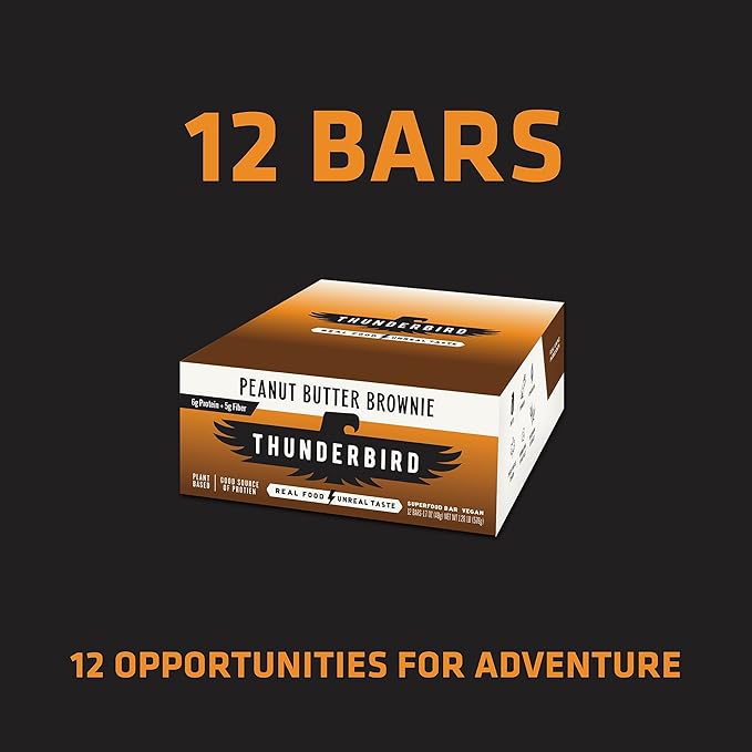 Thunderbird Bars Energy Snack Gluten-Free with Protein Healthy Real Food Vegan Non-GMO No Added Sugar (12 Count 1.7 oz. Bars) (Peanut Butter Brownie)