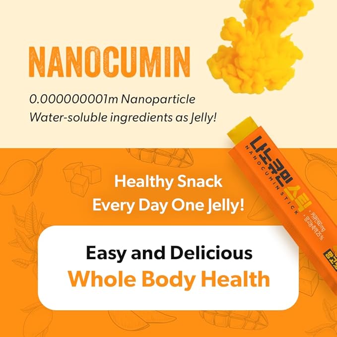 NANOCUMIN Curcumin Jelly Stick with Turmeric Extract Mango Flavor | 60mg Curcuminoids per Stick | 30 Count | Tasty Korean Daily Supplement for Energy &amp Wellness