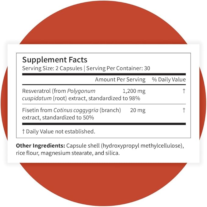 Pattern Wellness Resveratrol with Fisetin – Supports Cellular Heart &amp Immune System Health – Promotes Antioxidant Protection – Vegan Non-GMO Gluten-Free – 60 Capsules