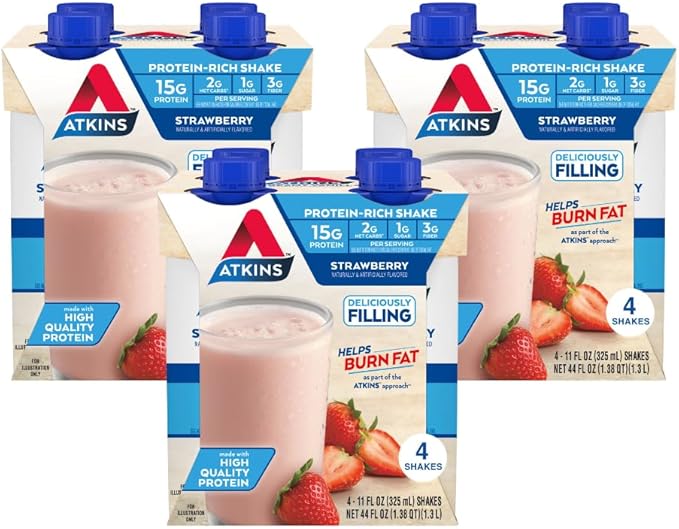 Atkins Protein Shake 15g Protein 2g Net Carb 12 Count &amp Endulge Caramel Nut Chew Bar 1g Sugar 5 Count Bundle