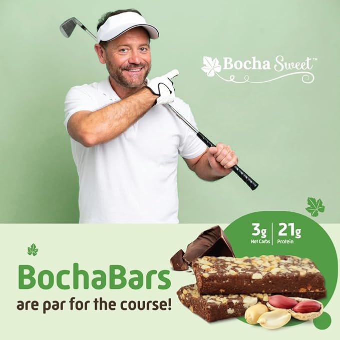 BochaSweet Keto Protein Bar Chocolate Peanut Butter BochaBar 21g Grass Fed Collagen Low Carb Keto-Friendly Gluten Free 12 Count