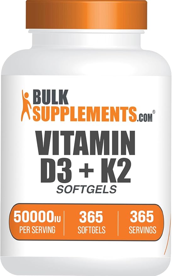BulkSupplements.com Vitamin D3 50000IU + Vitamin K2 200mcg Softgels - 365 Count (Pack of 1)