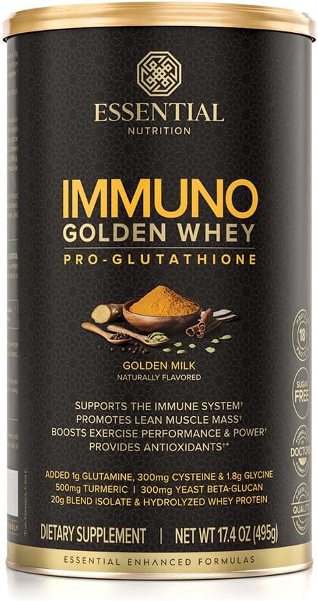 Essential Nutrition Immuno Whey - Hydrolyzed Whey Protein Powder Whey Protein Isolate 18g Protein Per Serving Amino Acids Glutathione Production - Turmeric Extract - Golden Milk - 17.4oz