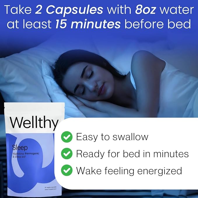 Wellthy Night Time Thermogenic - Vitamin B6 Ashwagandha &amp Melatonin - Nighttime Thermogenic for Women - Belly Thermogenic - Natural Weight Loss Supplements for Women 60ct