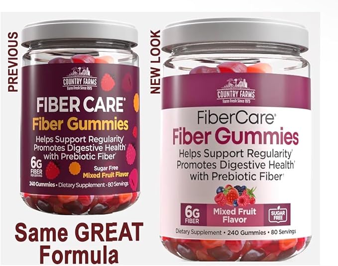 Country-Farm Fiber Care Gummies | Help Supports Regularity | Promote Digestive Health | with Prebiotic | Mixed Fruit Flavor | 6g per Fiber | (240 Gummies) | 80 Days Supplies - Goofy Turtle