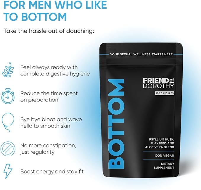 Bottom Fiber Supplement for Effortless Prep Time - Helps Promote Digestive Regularity - Psyllium Husk Based - for Men Who Bottom 120 Capsules