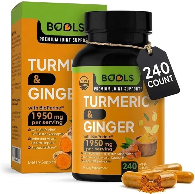 Turmeric Curcumin Supplement with BioPerine &amp Ginger Turmeric Curcumin with Black Pepper 1950mg for Max Absorption Joint Support- Non-GMO Turmeric Supplement Vegan 240 Capsules