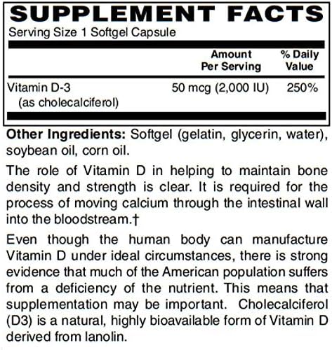 BariatricPal Vitamin D-3 50mcg (2000 IU) - Easy Swallow Vegetarian Softgels (250 Count)