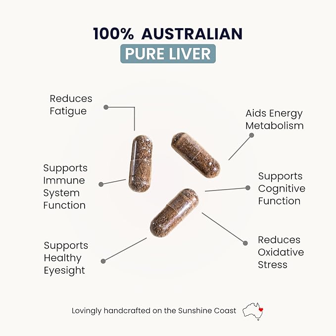 Organic Collagen Australia Pure Liver Capsules - Grass-Fed &amp Pasture-Raised – Source of B12 Energy Immune Support Muscle Strength &amp Metabolism Aid (120 Capsules)