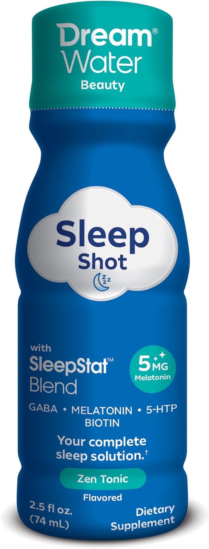 Dream Water Beauty Sleep Aid Drink Supplement Melatonin 5mg GABA 5-HTP Plus Biotin for Healthy Skin Hair and Nails 2.5 oz Liquid Sleep Shots Zen Tonic 24-Count