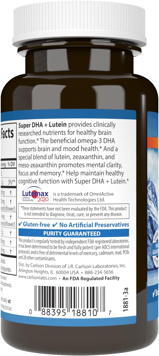 Carlson - Super DHA Plus Lutein 1000 mg DHA + 20 mg Lutein 60 Softgels