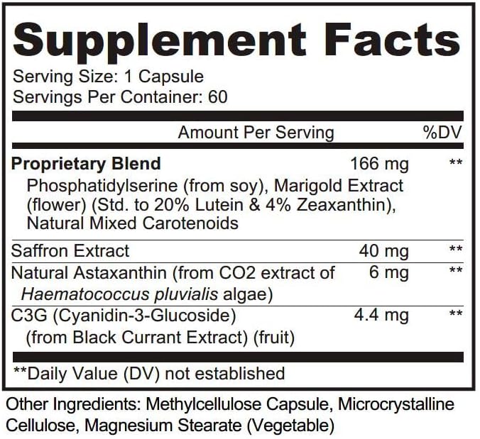 OcuShield Eye Health Vitamin Support for Healthy Eyes Night Vision with Saffron Lutein &amp Zeaxanthin Eye Nutrients to Protect &amp Stimulate Ocular Health One Bottle