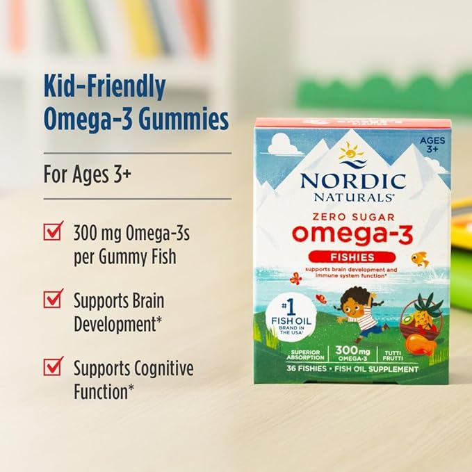 Nordic Naturals Nordic Omega-3 Fishies Tutti Frutti - 36 Fishies - 300 mg Total Omega-3s with EPA &amp DHA - Healthy Brain Mood Vision &amp Immune System - Non-GMO - 36 Servings