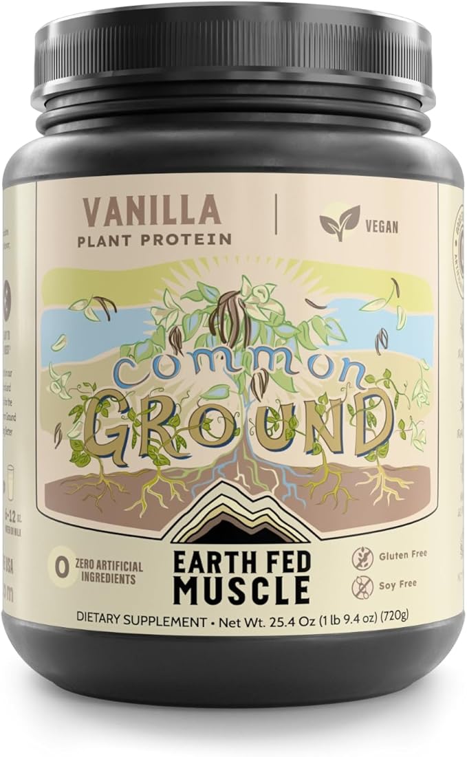 Earth Fed Muscle Common Ground Vanilla Vegan Protein Powder - Organic Plant Based Protein Powder with Pea Hemp Goji MCT Soy-Free Gluten-Free Vegan Protein for Women &amp Men - 30 Servings