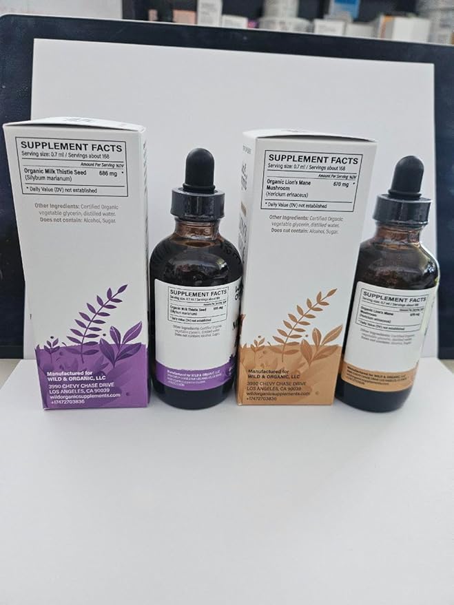 Wild &amp Organic Milk Thistle Tincture 4 fl oz &amp Lion's Mane Tincture 4 fl oz
