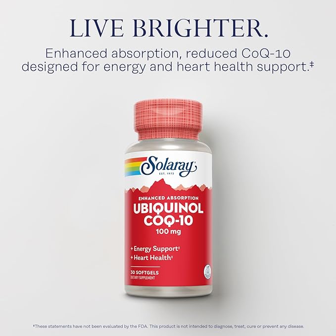 Solaray Ubiquinol CoQ-10 100mg Enhanced Absorption Softgels - Ubiquinol CoQ10 Supplement for Men &amp Women Coenzyme Q10-30 Softgels
