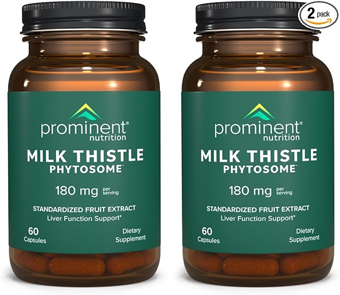 Prominent Nutrition Milk Thistle Phytosome Clinically Researched Siliphos Milk Thistle Extract for Liver Function Detox and Cleanse Support Standardized to 29% Sylibin 180 mg - 2 Pack