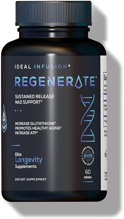 Regenerate Sustained Release Supplement for NAD &amp NR Biosynthesis Boost ATP Elevate NAD+ Increase Glutathione: Cardiovascular Health &amp Muscle Vitality (60 Servings) Vegan - NMN Alernative