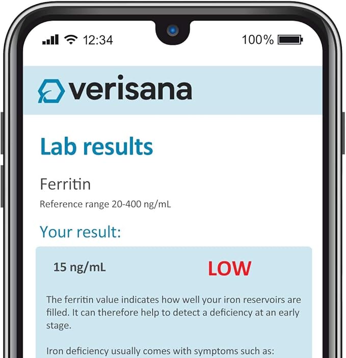 Iron Deficiency Test for Men - Determine Your ferritin Value Easily &amp conveniently from Home by CLIA-Certified Lab - Verisana