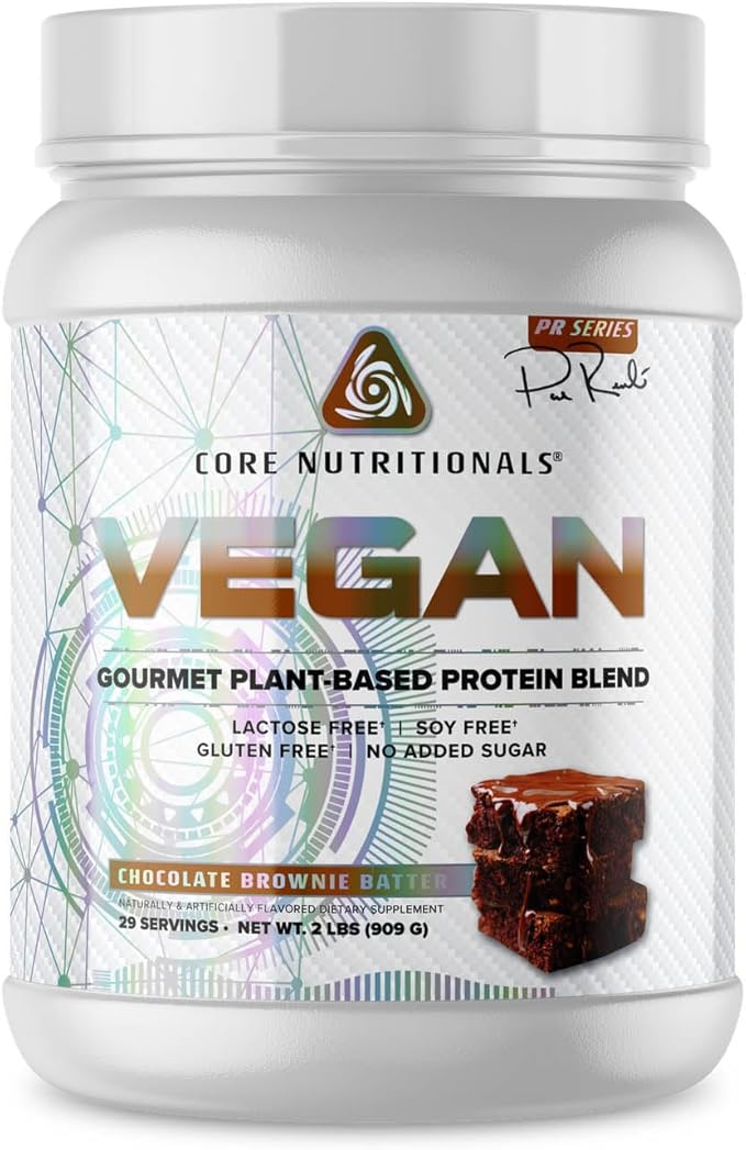 Core Nutritionals Vegan Gourmet Plant Based Protein Blend | with Vegan BCAAs | Lactose Soy Sugar &amp Gluten Free | 21g Pea Protein | 2 Pound (Chocolate Brownie Batter)