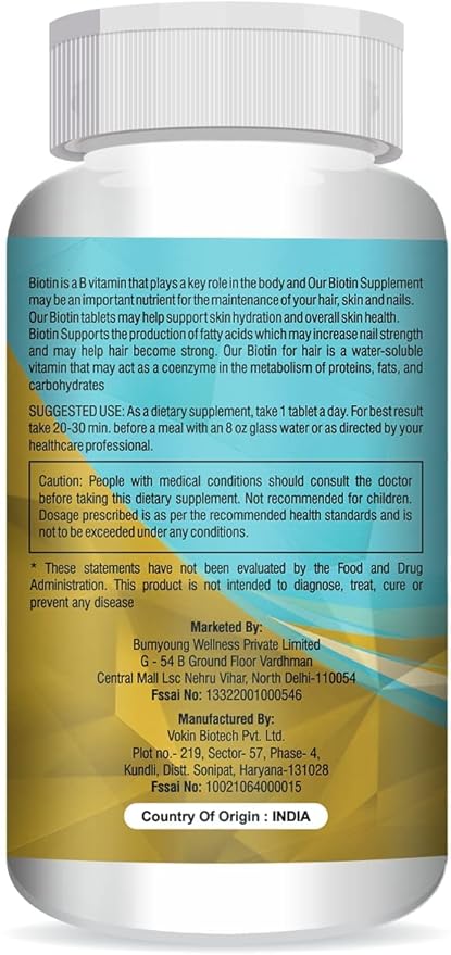 Biotin 30mcg Supplement for Hair Growth Strong Hair and Glowing Skin Fights Nail Brittleness 90 Tablets