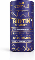 Biotin Gummies for Hair Strawberry Flavor 60 Count with Vitamin A C E Fibre and Zinc No Added Sugar 100% Vegan Gluten Free