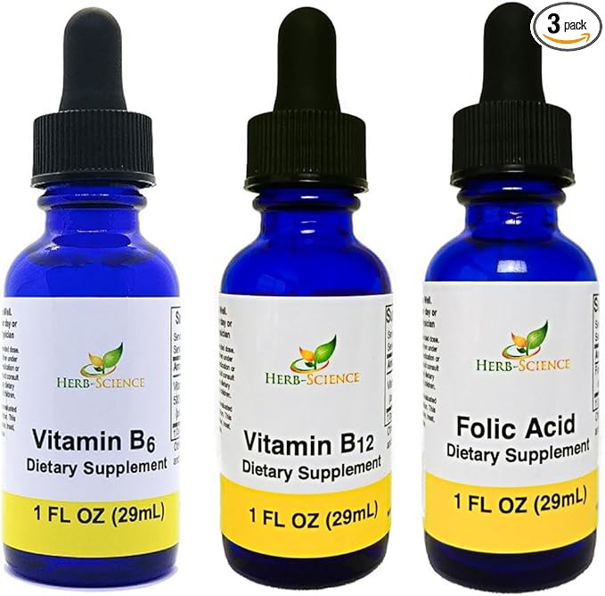 Liquid B Vitamin Complex – B6 B12 &amp Folic Acid Drops – Homocysteine Energy Heart &amp Mood Support – Alcohol-Free Fast Absorption – 1 fl oz (3-Pack)